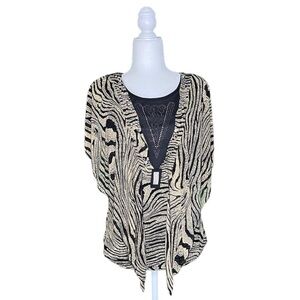RHINESTONE EMBELLISHED ZEBRA PRINT SHEER SLEEVE BLOUSE · NWT